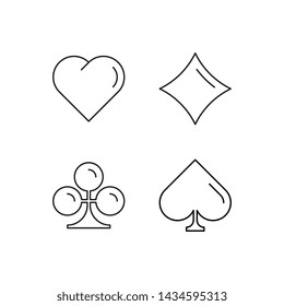 vector playing card suit concept design. flat line hearts, tiles, clovers and pikes symbols on white background. eps 10