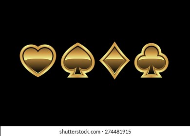 Vector playing card suit icons in gold, vector illustration