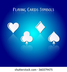 Vector playing card symbols with transparent reflection