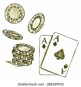 Vector playing cards and casino chips. games of chance