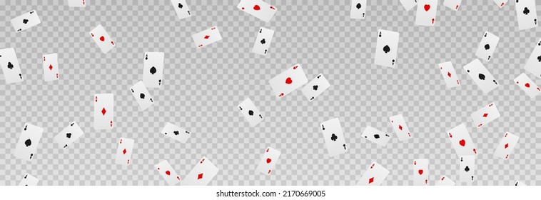 Vector playing cards png. Playing cards fall from the sky on an isolated transparent background. Four aces png, red, black cards. Gambling. Poker. - Powered by Shutterstock - Get 15% off with code: PIKWIZARD15
