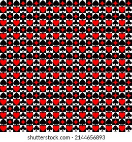 Vector playing cards suits seamless patterns. Backgrounds card suits. Casino gambling, poker and checkers background. Alice in wonderland ornament.