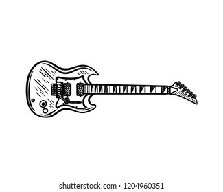 Vector Playing Guitar Music Sign Symbol Hand Drawn Logo Design Inspiration