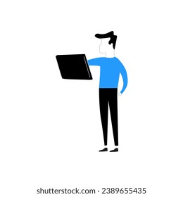 Vector playing laptop people vector flat illustration