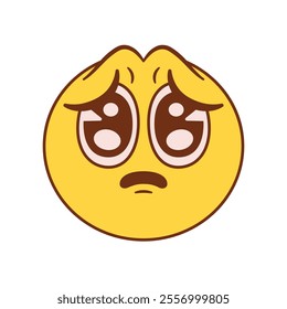 Vector Pleading Face Emoji Cartoon Groovy Illustration Isolated