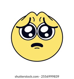 Vector Pleading Face Emoji Cartoon Groovy Illustration Isolated