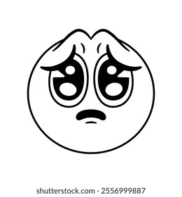 Vector Pleading Face Emoji Cartoon Groovy Illustration Isolated