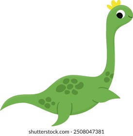 Vector plesiosaur icon. Cute aquatic dinosaur illustration for kids. Funny ocean dino with long neck clipart for children isolated on white background. Cartoon prehistoric sea animal picture
