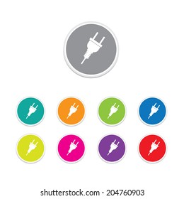Vector - plug computer icon. Round stickers. 