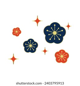 Vector plum blossoms and cherry blossoms icon set monochromatic