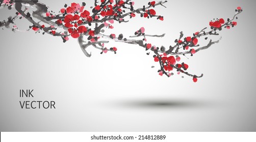 Vector Plum Blossom.Traditional chinese elements.