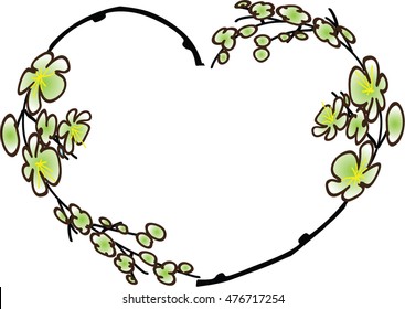 vector Plum flower with heart shape border