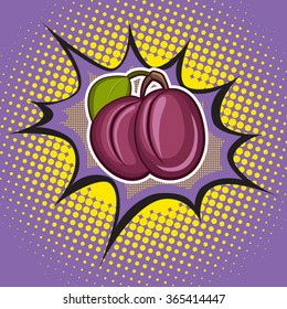 Vector plum pop art retro style. 