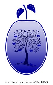 vector plum with plum tree decor on white background