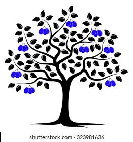 vector plum tree isolated on white background