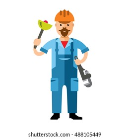 Vector Plumber. Flat style colorful Cartoon illustration.