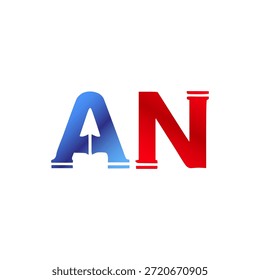 Plomería de Vector y diseño de logotipo de construcción. Letras y tipografía del alfabeto del estilo de la pipa de Industrial con colores degradados rojo y azul. Símbolo de servicio de agua y gasoductos.