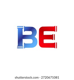 Plomería de Vector y diseño de logotipo de construcción. Letras y tipografía del alfabeto del estilo de la pipa de Industrial con colores degradados rojo y azul. Símbolo de servicio de agua y gasoductos.