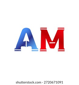 Plomería de Vector y diseño de logotipo de construcción. Letras y tipografía del alfabeto del estilo de la pipa de Industrial con colores degradados rojo y azul. Símbolo de servicio de agua y gasoductos.