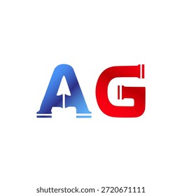 Vektor Sanitär und Konstruktion Logo-Design. Industrielle Pipe Stil Alphabet Buchstaben und Typografie mit roten und blauen Farbverlauf Farben. Service-Symbol für Wasser- und Gasleitungen.