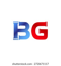 Vector plumbing and construction logo design. Industrial pipe style alphabet letters and typography with red and blue gradient colors. Water and gas pipeline service symbol.