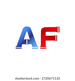 Plomería de Vector y diseño de logotipo de construcción. Letras y tipografía del alfabeto del estilo de la pipa de Industrial con colores degradados rojo y azul. Símbolo de servicio de agua y gasoductos.