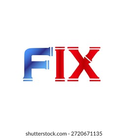 Plomería de Vector y diseño de logotipo de construcción. Letras y tipografía del alfabeto del estilo de la pipa de Industrial con colores degradados rojo y azul. Símbolo de servicio de agua y gasoductos.