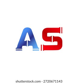 Plomería de Vector y diseño de logotipo de construcción. Letras y tipografía del alfabeto del estilo de la pipa de Industrial con colores degradados rojo y azul. Símbolo de servicio de agua y gasoductos.