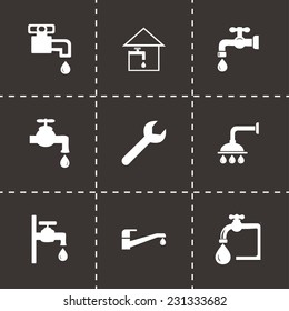 Vector plumbing icons set on black background