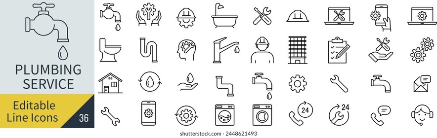 Vector Plumbing Line Drawing Icon Set (Not Outlined)