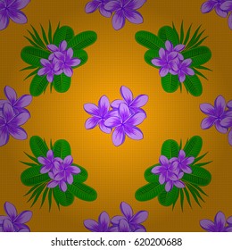 Vector plumeria flower seamless pattern on a yellow background.