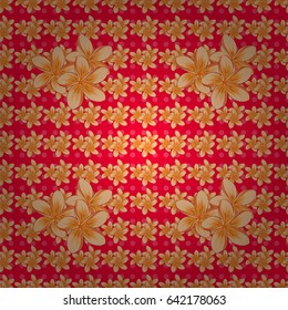 Vector plumeria flower seamless pattern on a red background.
