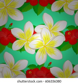 Vector plumeria flowers seamless pattern. Seamless Floral Pattern on a green background.