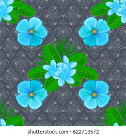 Vector plumeria flowers seamless pattern. Seamless Floral Pattern on a gray background.