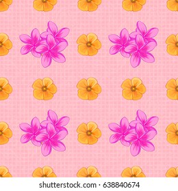 Vector plumeria flowers seamless pattern. Seamless Floral Pattern on a pink background.