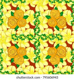 Vector plumeria flowers seamless pattern. Seamless Floral Pattern in green, orange and yellow colors.