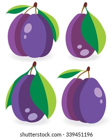 Vector plums. Collection of blue plumes vector illustrations