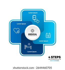 Vector plus infographic, medical diagram, healthcare graph, hospital presentation, emergency chart. Medicine doctor logo. Concept with 4 options, parts, steps, processes. editable vector