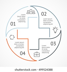 Vector plus infographic, medical diagram, healthcare graph, hospital presentation, emergency chart. Medicine doctor linear logo. Concept with 4 options, parts, steps, processes.
