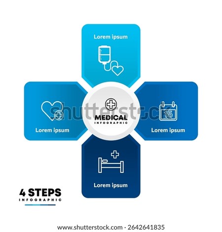 Vector plus infographic, medical diagram, healthcare graph, hospital presentation, emergency chart. Medicine doctor logo. Concept with 4 options, parts, steps, processes.