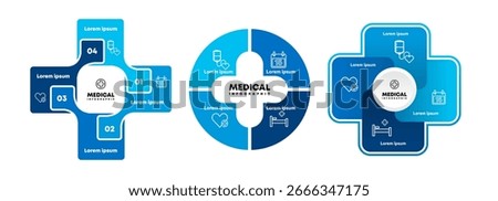 Vector plus infographic set, medical diagram, healthcare graph, hospital presentation, emergency chart. Medicine doctor logo. Concept with 4 options, parts, steps, processes. editable vector