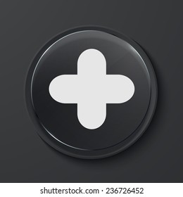 Vector plus modern black glass circle icon. Eps10