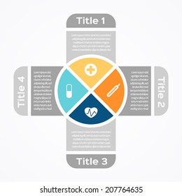 Vector plus sign circle infographic. Template for diagram, graph, presentation and chart. Medical healthcare concept with four options, parts, steps or processes. Abstract background.