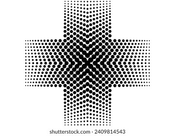 Vector plus sign made of black dots on a white background. Medical cross. Modern vector background. Halftone pattern