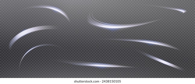 Vector de fondo png con líneas azules brillantes. Líneas azules brillantes de velocidad. Efecto de resplandor ligero. Onda de sendero ligero, línea de sendero de fuego y remolino de curva de resplandor.