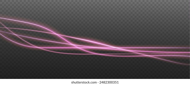 Vector png background with blue glowing lines. Red glowing lines of speed. Light glow effect. Light trail wave, fire trail line and glow curve swirl.