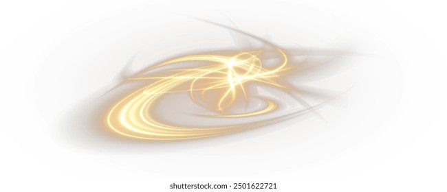 Vektorgrafik-Hintergrund mit goldglühenden Linien. Gold glühende Linien der Geschwindigkeit. Lichtglüheffekt. Lichtwegwelle, Feuerweglinie und Glühkurvenwirbel.