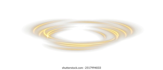 Vector png background with gold glowing lines. Gold glowing lines of speed. Light glow effect. Light trail wave, fire trail line and glow curve swirl.