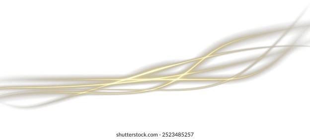 Fondo de Vector png con líneas brillantes de oro. Oro líneas brillantes de la velocidad. Efecto de brillo ligero. Onda de sendero ligero, línea de sendero de fuego y remolino de curva de brillo.