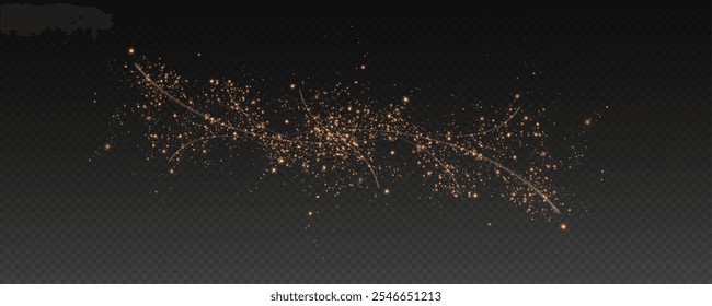 Vector png background with gold glowing lines. Gold glowing lines of speed. Light glow effect. Light trail wave, fire trail line and glow curve swirl.